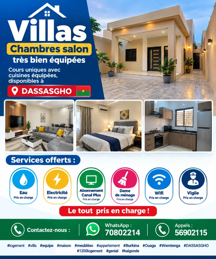 Villas chambre salon cours unique disponible à Dassasgho