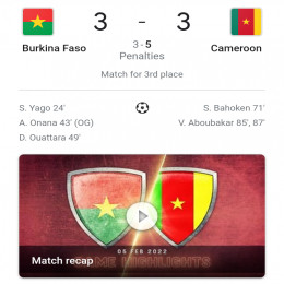 Can 2022 Troisième place Burkina Faso VS Cameroun 